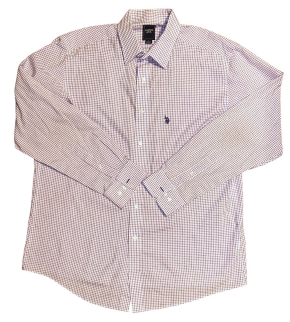 U.S. Polo Assn. Purple & White Checkered Button Down Shirt Large 16-16.5